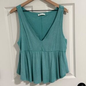 Uncharted Threads Peplum Tank Top Womens XL Blue V Neck Coastal Chic‎ Boho